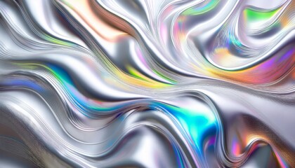 White Abstract Background With Holographic Surface Rainbow Silver Reflective Iridescent Texture Generative Ai