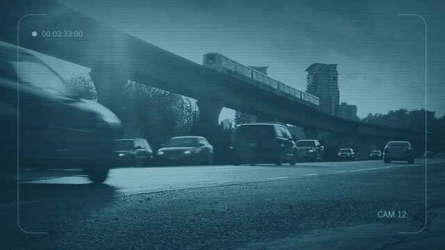 CCTV Busy Road With Train Passing