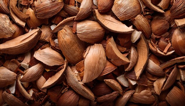 Close Up Of Natural Coconut Husk Chips Used As Substrate Component For Gardening And Potting Mixes Organic Soil Additive Texture Top View Background Horticulture Material - Powered by Adobe