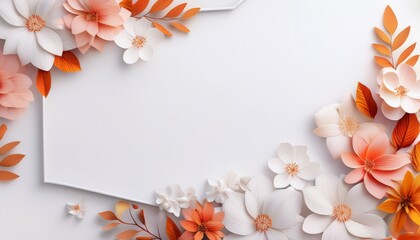 Beautiful Abstract Color White And Pink Flowers On White Background And White Flower Frame And Orange Leaves Background Texture Flowers Banner