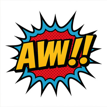 Comic burst with aww text showing cute affectionate expressive pop art reaction