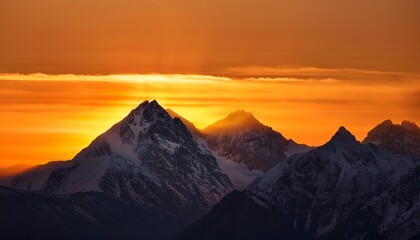 Mountain Peak At Golden Sunrise