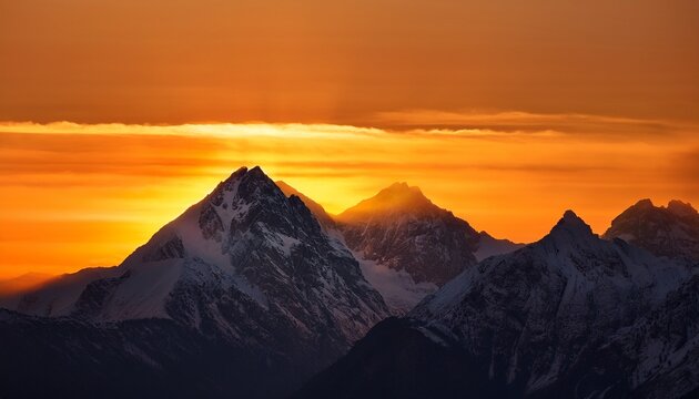 Mountain Peak At Golden Sunrise