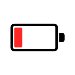 Red low battery state icon on white 