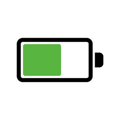 Green energy middle battery state on white bacground