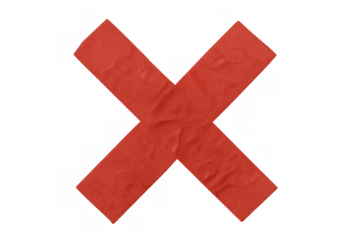 Red adhesive tape creating a cross mark on transparent background for cancellation or error concept