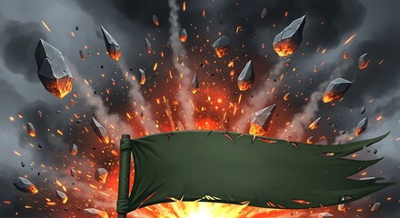 Flag Amidst Chaos - A Symbol of Resilience and Destruction.