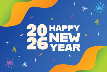 This colorful festive image shows the year 2026 with happy new year.