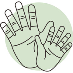 Two Outline Hands One Adult One Child Gesturing In Front Of A Light Green Circle On A Transparent Background, Symbolizing Family And Connection