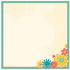 Retro style square frame with flowers