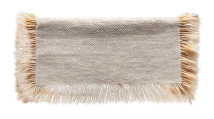 Textured beige woven fabric with fringe edges isolated on a transparent background, showcasing craftsmanship and textile design for creative projects. transparent background, isolated image
