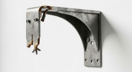 Rusty Broken Metal Bracket on White Background damaged