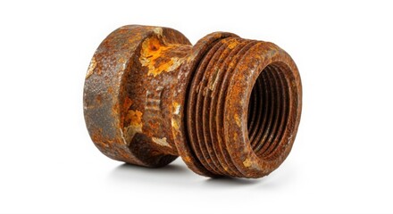 Rusty metal pipe fitting on a white background image