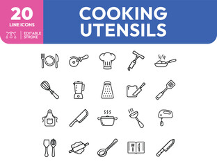 Minimalist Cooking Utensils Line Icons Fork Knife Whisk and More