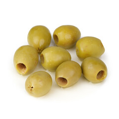 Stack of Green Pitted Olives – Clean White Background Food Photography