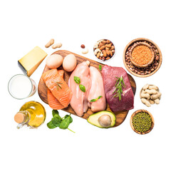 High Protein Foods  isolated on white background