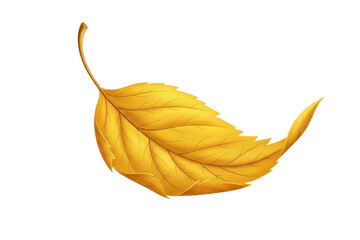 Flying yellow autumn leaf in curly wave motion on transparent background