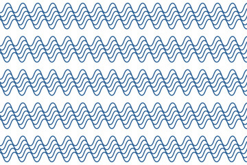 Waves background. Repeated blue curvy lines. Ocean, sea, lake or river water print. Aqua pattern. Navy ornament. Summer theme wallpaper. Swimming pool or aquarium texture. Vector flat illustration.