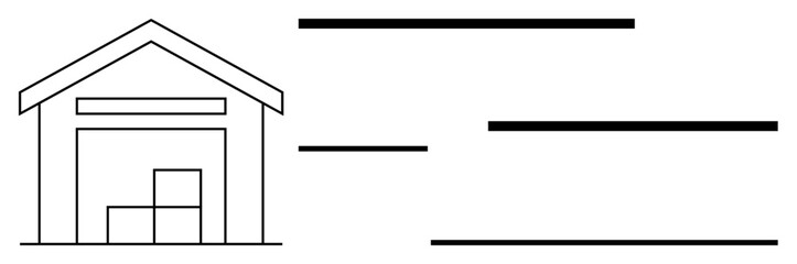 Warehouse outline with stacked boxes inside, emphasizing storage, logistics, inventory management, and organization. Ideal for shipping, supply chain, business processes, e-commerce planning simple