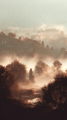 Naklejka premium Subtle misty gradient in warm earth tones. Softly blended hues evoke natural calmness and organic serenity, perfect for minimalistic, tranquil, and ambient designs.