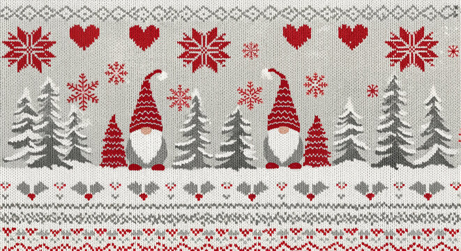 Festive Scandinavian Gnomes and Pine Trees Pattern
