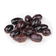Obraz premium Fresh Kalamata Olives Isolated on White Background, High-Resolution Food Photography