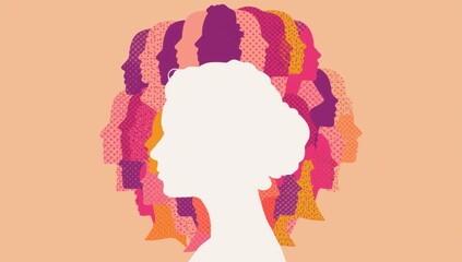 International womens day profile silhouette of a woman with a colorful halo of faces