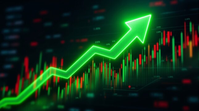 Financial Chart with Upward Green Arrow Symbolizing Market Growth