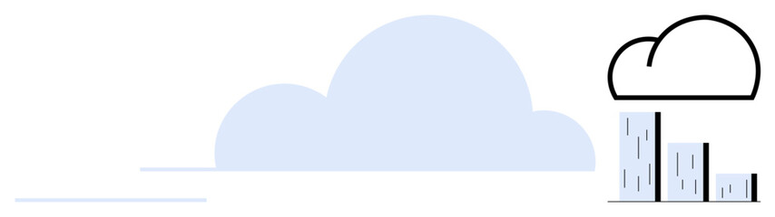 Abstract cloud and modern rain-thumbs up lines over simplified buildings or bars. Ideal for weather, communication, innovation, technology, connectivity, data storage, statistics, simple flat
