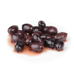 Kalamata Olives in Brine, Glossy Greek Olives Isolated on White Background