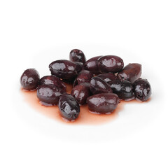 Kalamata Olives in Brine, Glossy Greek Olives Isolated on White Background