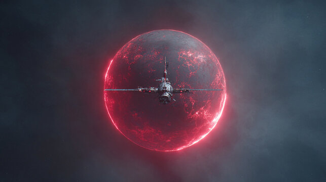 A spacecraft orbiting a glowing, radiant planet. Futuristic sci-fi scene with luminous atmosphere, cosmic reflections, and dynamic space perspective conveying exploration and wonder.