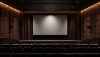 Blank projection screen in seminar classroom or conference hall. Clipping path include in display. 