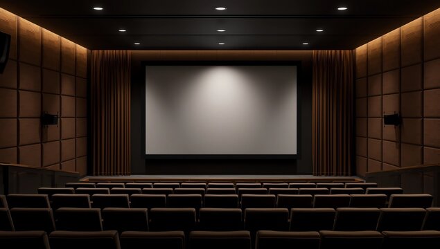 Blank projection screen in seminar classroom or conference hall. Clipping path include in display. 