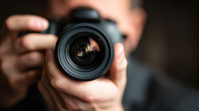 Person Holding Camera with Lens Focused on Viewer
