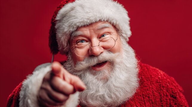Joyful Santa Claus Pointing with Cheerful Expression