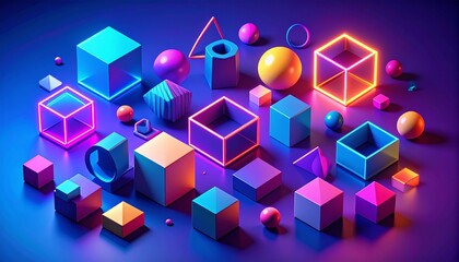 design style geometric shapes with bold neon colors and shadowing 