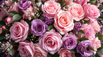 Elegant Floral Arrangement of Pink and Purple Roses with Delicate Fillers