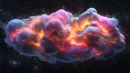 A thought bubble morphs seamlessly into a glowing holographic galaxy, blending human imagination with cosmic visualization. Ethereal, futuristic, and conceptual, ideal for creativity or tech themes.