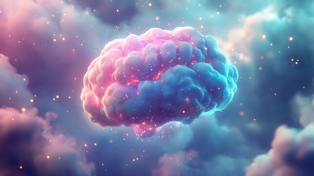 A thought bubble morphs seamlessly into a glowing holographic galaxy, blending human imagination with cosmic visualization. Ethereal, futuristic, and conceptual, ideal for creativity or tech themes.