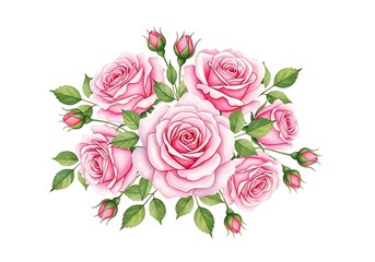 Fototapeta premium Watercolor Pink Roses Bouquet - Elegant Floral Arrangement for Special Occasions.