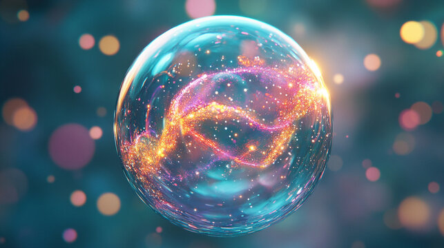 A thought bubble morphs seamlessly into a glowing holographic galaxy, blending human imagination with cosmic visualization. Ethereal, futuristic, and conceptual, ideal for creativity or tech themes.