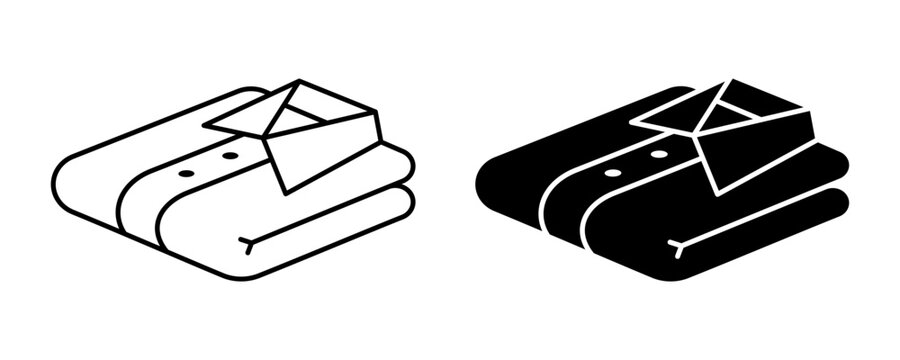 Folded shirt clothes icons set. Stack of folded shirts icons. Folded shirt clothes logo, label, badge, sign, symbol, emblem, stamp, black, flat, line, vector isolated illustration on white background.