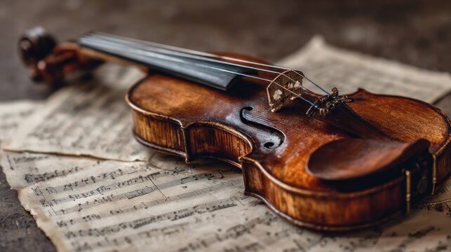 Antique violin on old sheet music - Powered by Adobe