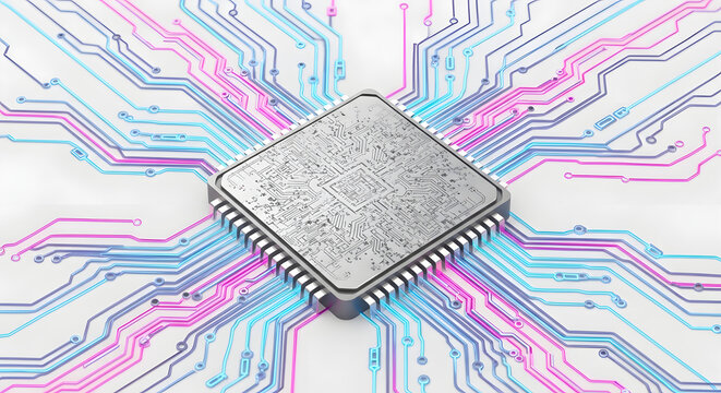 Semiconductor Chip on Circuit Board A High-Tech Electronic Component Depiction