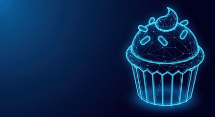 Abstract Digital Cupcake with Sprinkles Against Blue Background