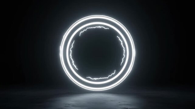 Futuristic White Neon Ring Hovering in Darkness Emitting Raw Sci-Fi Energy Pulses