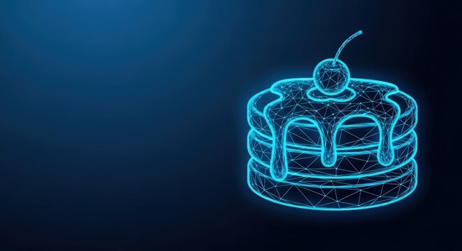 Abstract digital pancakes with cherry on a blue background