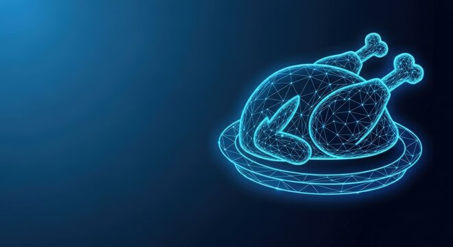 Abstract digital turkey on a platter glowing in a blue design