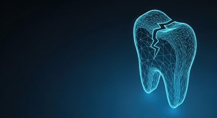 Digital blue tooth model showing a crack and damage